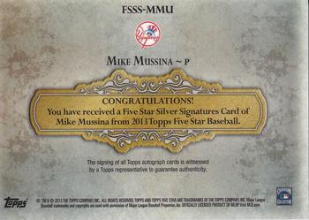 2013 Topps Five Star - Silver Signings #FSSS-MMU Mike Mussina Back