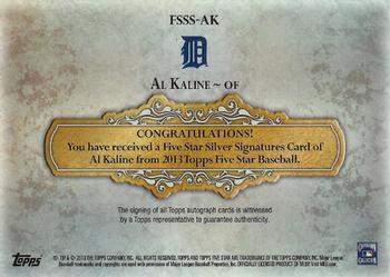 2013 Topps Five Star - Silver Signings Gold #FSSS-AK Al Kaline Back