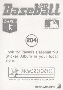 1990 Panini Stickers #204 Mark McGwire Back