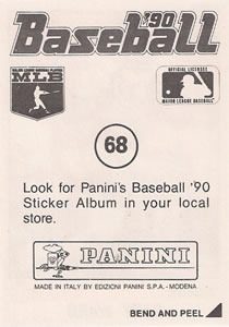 1990 Panini Stickers #68 Gary Ward Back