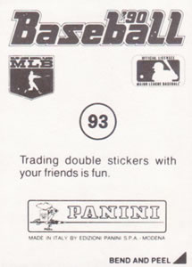 1990 Panini Stickers #93 B.J. Surhoff Back
