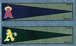1991 Panini Stickers #136 / 142 Angels Pennant / Athletics Pennant Front