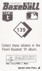 1991 Panini Stickers #139 Dante Bichette Back