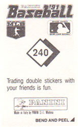 1991 Panini Stickers #240 Dan Petry Back