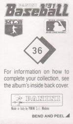 1991 Panini Stickers #36 Bob Tewksbury Back
