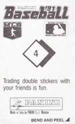 1991 Panini Stickers #4 Dave Stewart Back