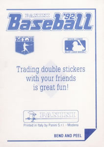 1992 Panini Stickers #1 Panini Baseball 1992 Logo Back