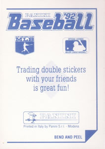 1992 Panini Stickers #271 Sandy Alomar Jr. Back