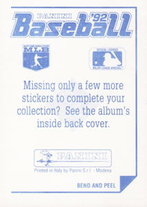 1992 Panini Stickers #282 Ryne Sandberg Back