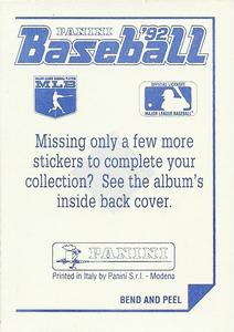 1992 Panini Stickers #283 Chris Sabo Back