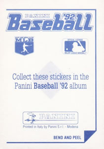 1992 Panini Stickers #3 MLBPA Logo Back