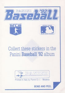 1992 Panini Stickers #63 Mariners Team Logo Back