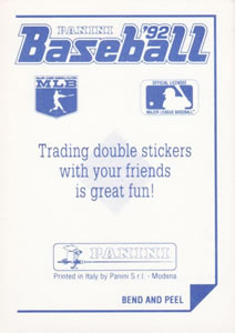 1992 Panini Stickers #73 Orioles Team Logo Back