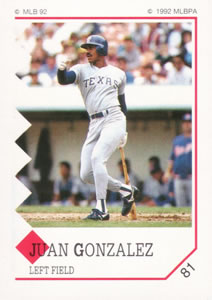 1992 Panini Stickers #81 Juan Gonzalez Front
