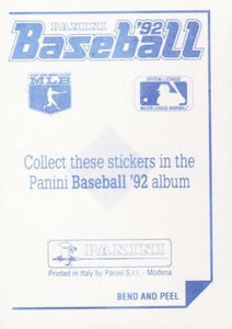 1992 Panini Stickers #83 Rangers Team Logo Back