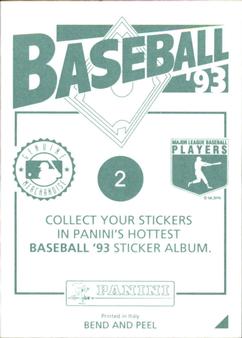 1993 Panini Stickers #2 Mark Langston Back