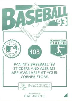 1993 Panini Stickers #108 Brian McRae Back