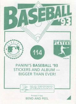 1993 Panini Stickers #114 Cecil Fielder Back