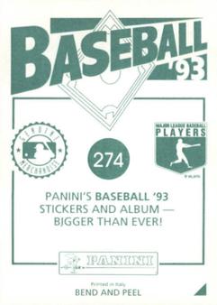 1993 Panini Stickers #274 Lenny Dykstra Back