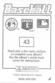 1994 Panini Stickers #43 J.T. Snow Back