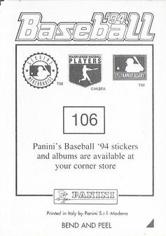 1994 Panini Stickers #106 Bernie Williams Back