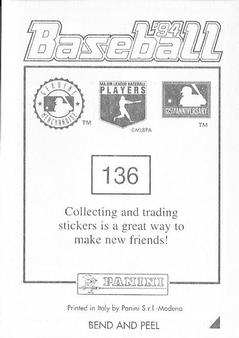 1994 Panini Stickers #136 Joe Carter Back