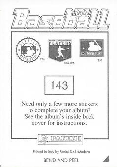 1994 Panini Stickers #143 Jeff Blauser Back