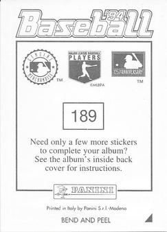 1994 Panini Stickers #189 Jeff Bagwell Back