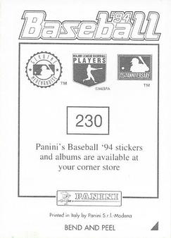 1994 Panini Stickers #230 Curt Schilling Back