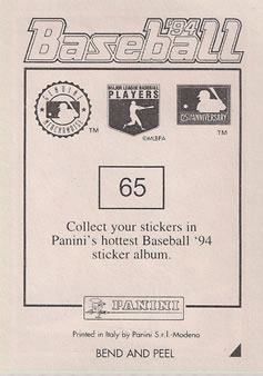 1994 Panini Stickers #65 Bill Gullickson Back
