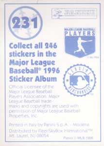1996 Panini Stickers #231 Will Clark Back