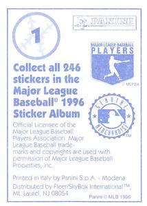 1996 Panini Stickers #1 David Justice Back