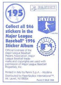 1996 Panini Stickers #195 Milwaukee Brewers Team Logo Back