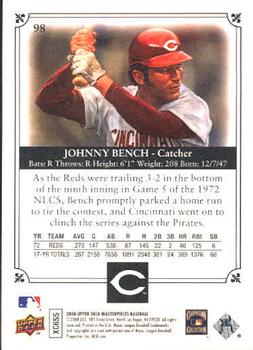 2008 Upper Deck Masterpieces #98 Johnny Bench Back