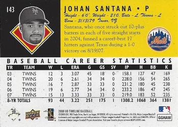 2008 Upper Deck Timeline #143 Johan Santana Back