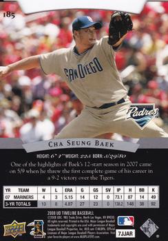 2008 Upper Deck Timeline #185 Cha Seung Baek Back