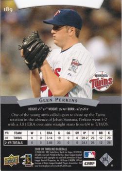 2008 Upper Deck Timeline #189 Glen Perkins Back