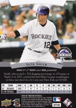 2008 Upper Deck Timeline #208 Seth Smith Back
