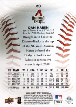 2008 Upper Deck Sweet Spot #30 Dan Haren Back