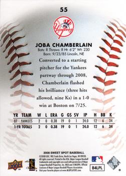 2008 Upper Deck Sweet Spot #55 Joba Chamberlain Back