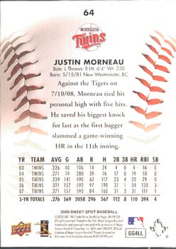 2008 Upper Deck Sweet Spot #64 Justin Morneau Back