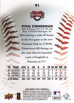 2008 Upper Deck Sweet Spot #91 Ryan Zimmerman Back