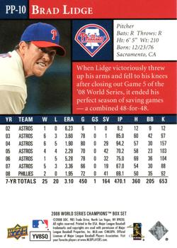 2008 Upper Deck World Series Philadelphia Phillies Box Set #PP-10 Brad Lidge Back