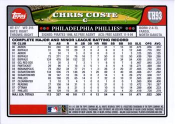 2008 Topps Updates & Highlights #UH93 Chris Coste Back