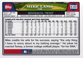 2008 Topps Updates & Highlights #UH115 Mike Lamb Back