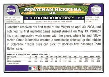 2008 Topps Updates & Highlights #UH291 Jonathan Herrera Back
