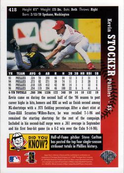 1997 Collector's Choice #418 Kevin Stocker Back