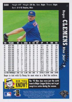 1997 Collector's Choice #500 Roger Clemens Back