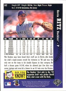 1997 Collector's Choice #97 Kevin Ritz Back