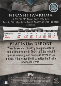 2014 Bowman Platinum #35 Hisashi Iwakuma Back